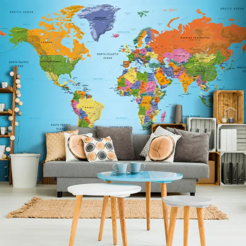 Zelfklevend fotobehang - World Map: Colourful Geography - 98x70 Retour Gratuit