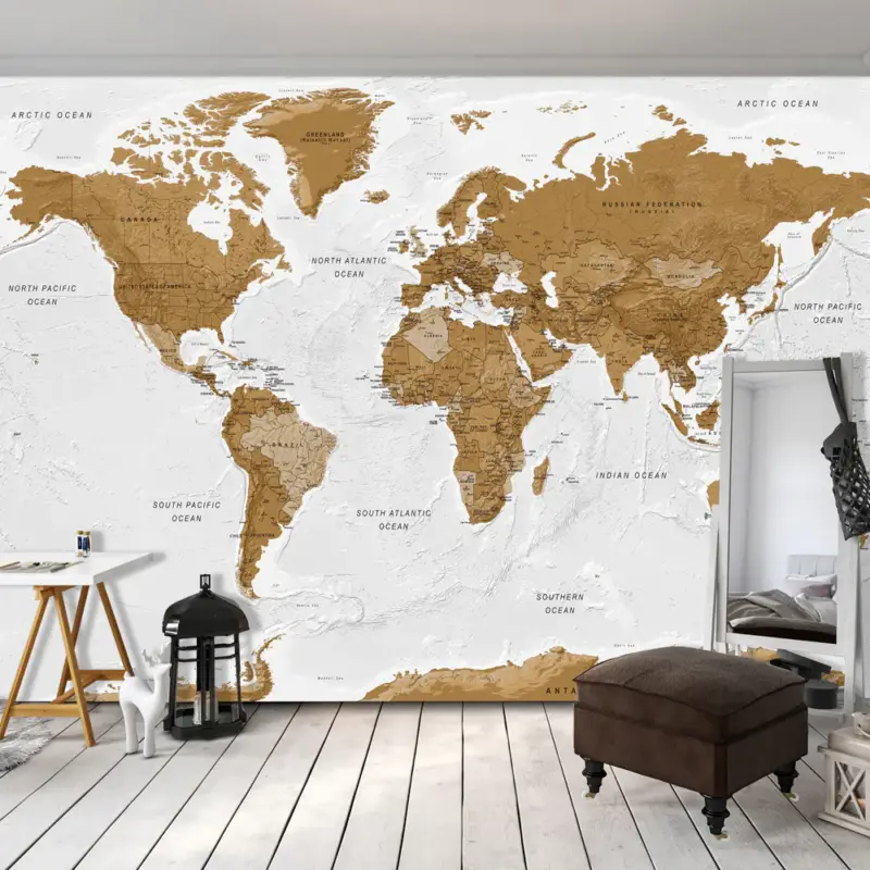 Zelfklevend fotobehang - World Map: White Oceans - 343x245 Jusqu’à Épuisement Des Stocks