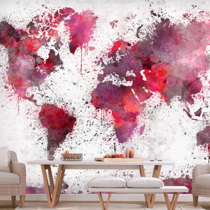 Zelfklevend fotobehang - World Map: Red Watercolors - 392x280 Nouveauté