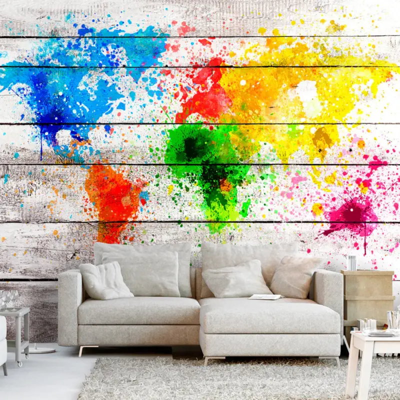 Zelfklevend fotobehang - World Map: Colourful Blot - 294x210 Acheter En Ligne