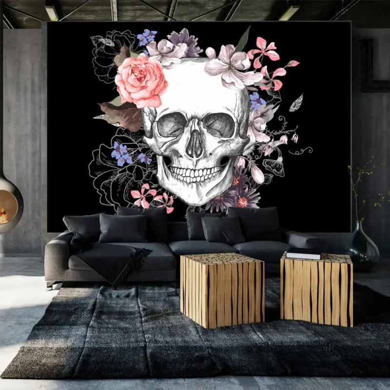 Affaire À Saisir Zelfklevend fotobehang - Skull and Flowers - 294x210