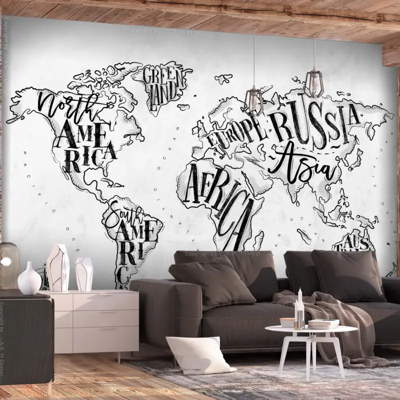 Affaire À Saisir Zelfklevend fotobehang - Retro Continents (Grey) - 98x70