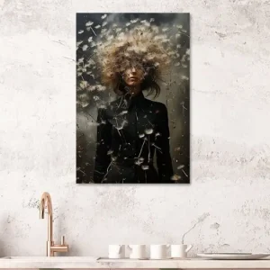 Vrouw figuur in de wind. Dandelion, paardenbloem, wuivend haar. van Dunto Venaar - NL1212680M13S50x75 Jusqu’à Épuisement Des Stocks