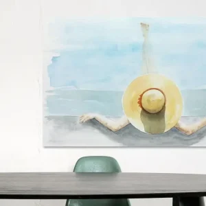 Aan de rand van het zwembad (aquarel schilderij portret vrouw hoed zomer vakantie zwemmen benen) van Natalie Bruns - NL513087M13S75x50 Haute Qualité