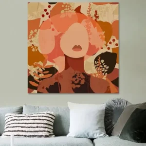 70s Retro portret in terracotta en oranje vintage bloemenpatroon van Dina Dankers - NL1742556M13S60x60 Livraison Express