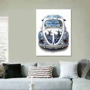 aanblik van de Achterkant van een oude volkswagen kever voorzien van Delfts blauwe afbeeldingen van Margriet Hulsker - NL1415901M13S60x80 Meilleur Choix