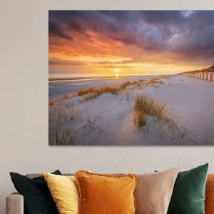 Zonsondergang op het strand van Westerschouwen op Schouwen-Duivenland in Zeeland met duinen op de vo van Bas Meelker - NL794285M13S75x50 Petit Prix