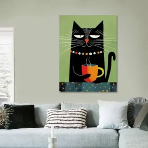 Zwarte kat drinkt koffie van haroulita - NL1417283M13S60x80 Expédition Rapide