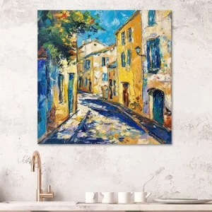 Zuid Franse dorpsstraat in de zomer schilderij van Vlindertuin-Art - NL1413390M13S60x60 Nouvel Arrivage