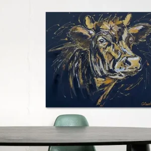 Zwart/goud koe van Vrolijk Schilderij - NL693993M13S65x55 Prix Bas