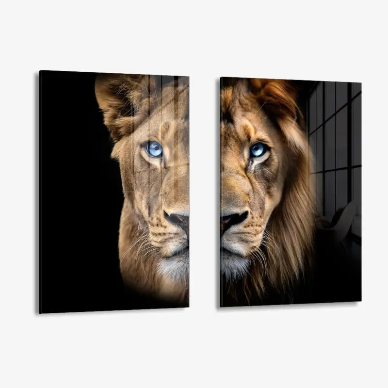 Promotion Saisonnière Bundle: "Blue Eyed Lions" (2x) – Glass - Gehard glas - (2x ) 40x60 cm - Zonder lijst