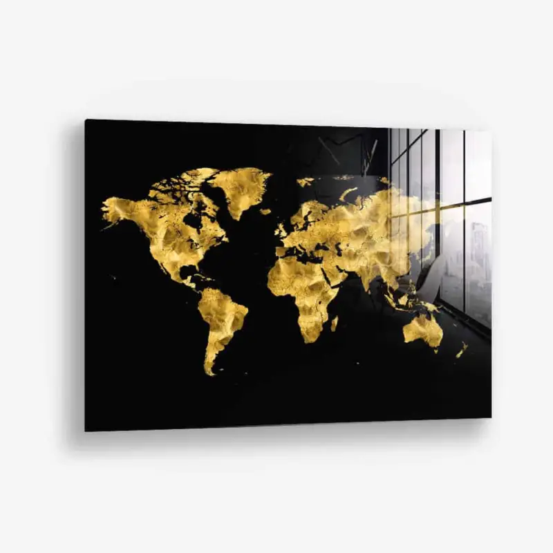 Golden World Map – Glass - Gehard glas - 40x60 cm Promotion