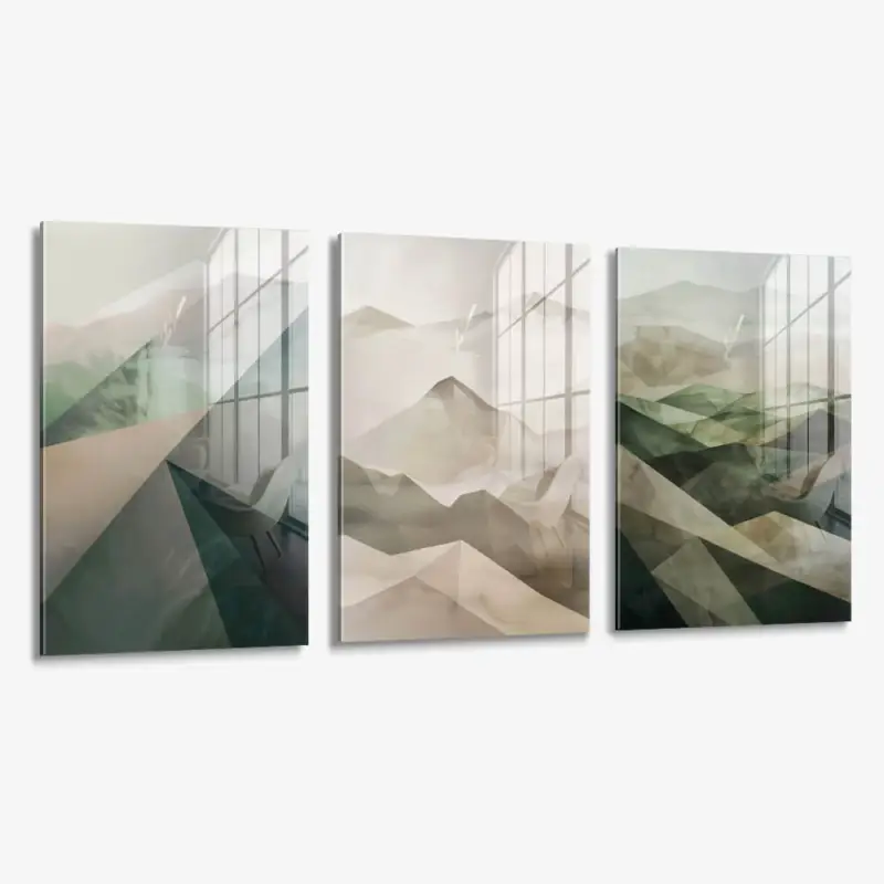 Seulement Aujourd’hui Bundle: "Misty Geometry" (3x) – Glass - (3x ) 40x60 cm - Zonder lijst