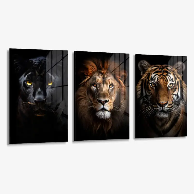 Bundel: "Big Cats" (3x) – Glass - Gehard glas - (3x ) 40x60 cm - Zonder lijst Offre Exclusive