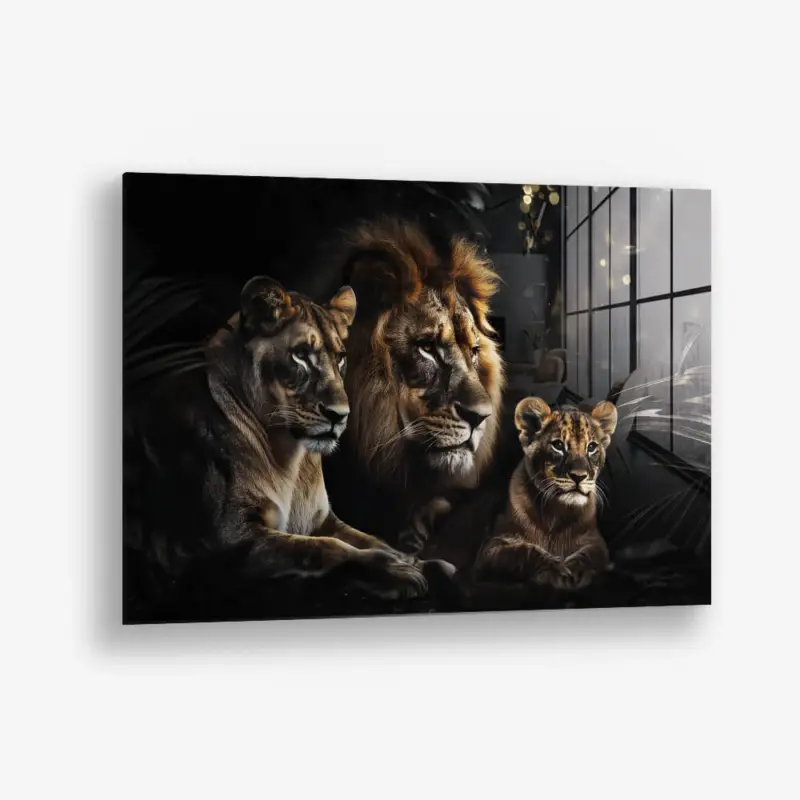 Commander Maintenant The Lion Family – Glass - Gehard glas - 40x60 cm - Zonder lijst