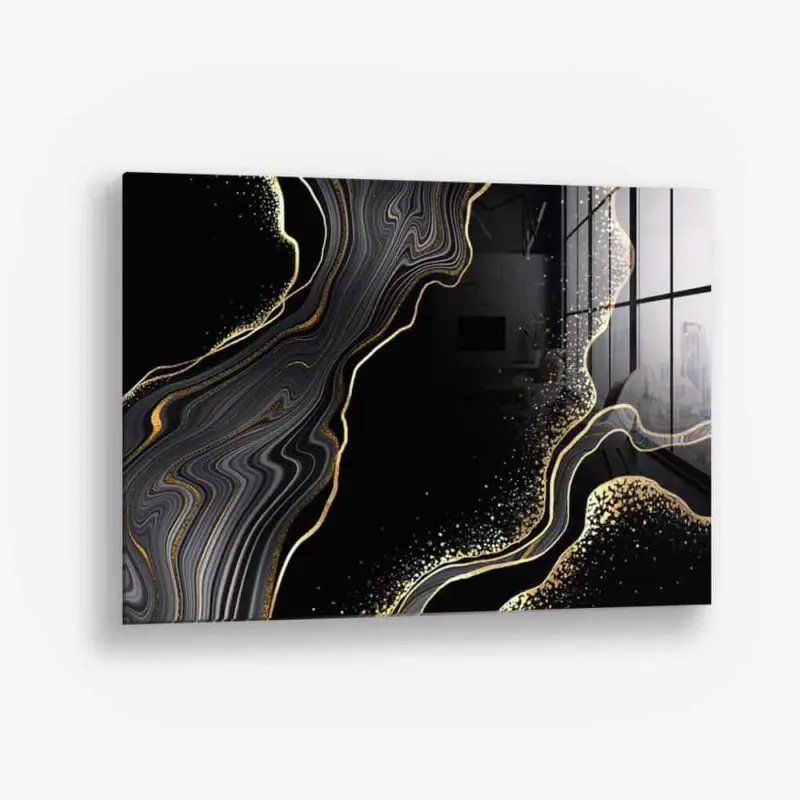 Vente Directe Black & Gold Stone – Glass - Gehard glas - 40x60 cm - Zonder lijst
