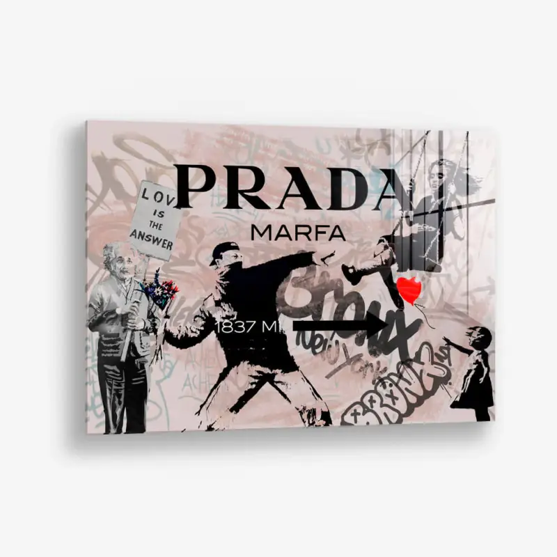 Vente Flash Prada Banksy – Glass - Gehard glas - 40x60 cm - Zonder lijst