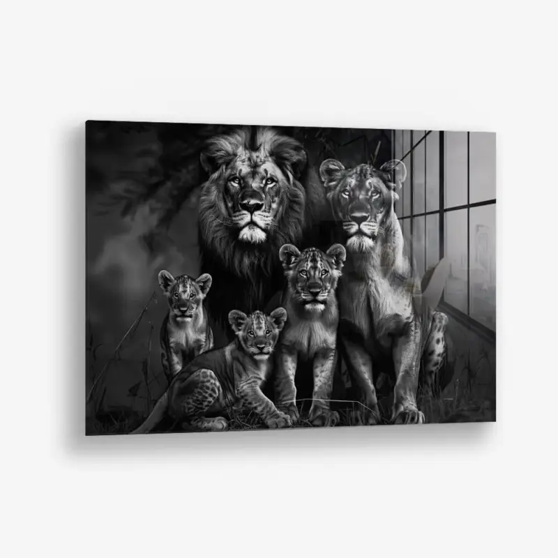 The Lion Family II – Glass - Gehard glas - 40x60 cm - Zonder lijst Soldes