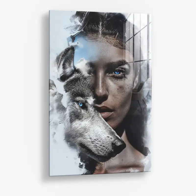 Wolf and Woman – Glass - Gehard glas - 40x60 cm - Zonder lijst Jusqu’à Épuisement Des Stocks