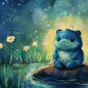 Blauw Beertje in Bloementuin - Canvas / 30x40 Produit De Marque