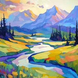 Haute Qualité Berglandschap in Vrolijke Kleuren - Dibond / 30x40