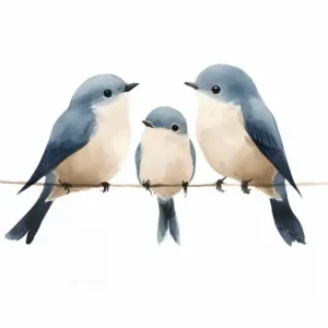 Blauwe vogeltjes op een draad - Olieverf / 40x60 Expédition Rapide