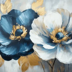 Acheter En Ligne Blauwe en gouden bloemenpracht - Canvas / 60x90