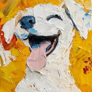 Blije Hond in Dikke Verf - Olieverf / 60x80 Paiement Sécurisé