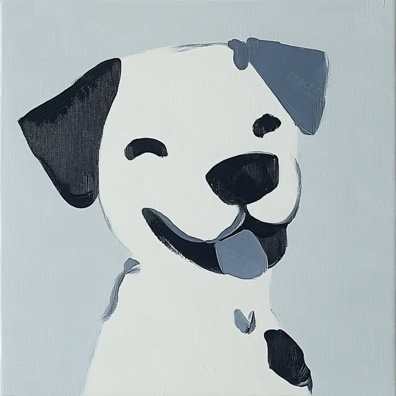 Achat Immédiat Blije Hond in Grijstinten - Olieverf / 30x30