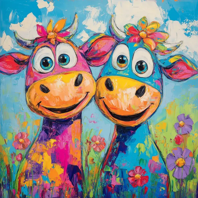 Acheter Direct Blije Koeien in Bloemenveld - Dibond / 40x40