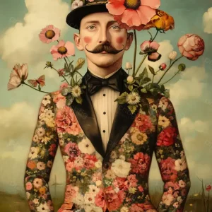 Achat Immédiat Bloemenfantasie in Formele Dracht - Olieverf / 30x40