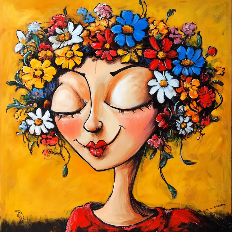 Achetez Aujourd’hui Bloemenkrans van Vreugde - Olieverf / 50x50