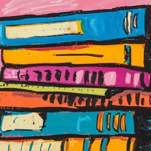 Achat Immédiat Bonte stapel boeken - Olieverf / 30x40