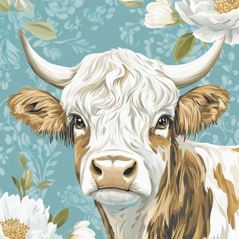 Achat Immédiat Charmante koe met bloemen - Canvas / 40x40