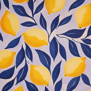 Achat Immédiat Citroenen en blauwe bladeren patroon - Canvas / 60x90