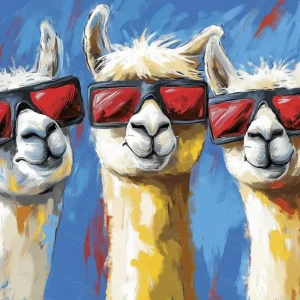 Authentique Coole lama's met zonnebrillen - Olieverf / 60x80