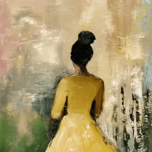 Acheter Direct Dame in Gele Jurk met Bloemen - Dibond / 30x40