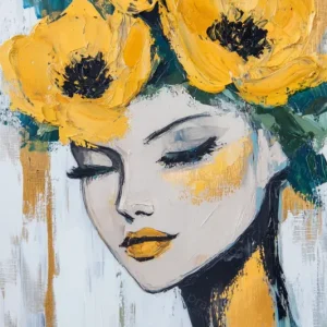 Acheter Direct Dame met Gele Bloemenkroon - Dibond / 60x90