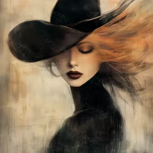 Achetez Aujourd’hui Dame met Zwarte Hoed - Olieverf / 30x40
