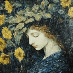 Acheter Direct Dame tussen gele bloemen - Olieverf / 60x80