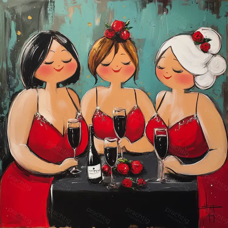 Achat Immédiat Damesavond met rode jurken - Olieverf / 40x40