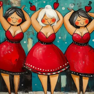 Acheter En Ligne Dansende dames in rode jurken - Dibond / 60x80