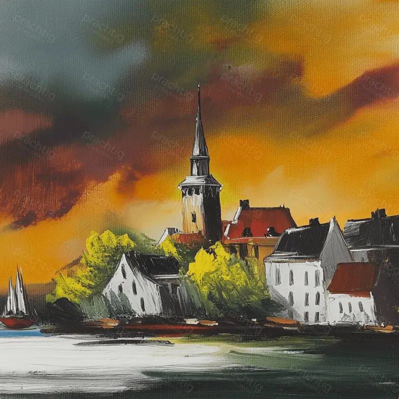 Acheter En Ligne Dramatische Zonsondergang boven Dorpskerk - Dibond / 50x50