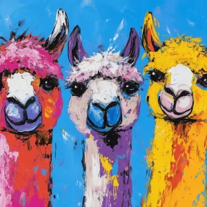 Acheter En Ligne Drie vrolijke lama's op een rij - Canvas / 30x40