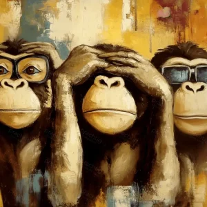 Acheter Direct Drie Wijze Apen in Kleur - Canvas / 30x40