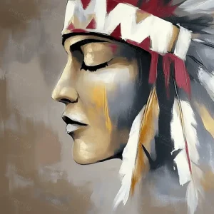 Achat Immédiat Dromerig Inheems Portret - Olieverf / 30x40