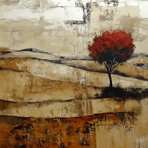 Acheter En Ligne Eenzaam rode boom in woestijn - Olieverf / 30x40