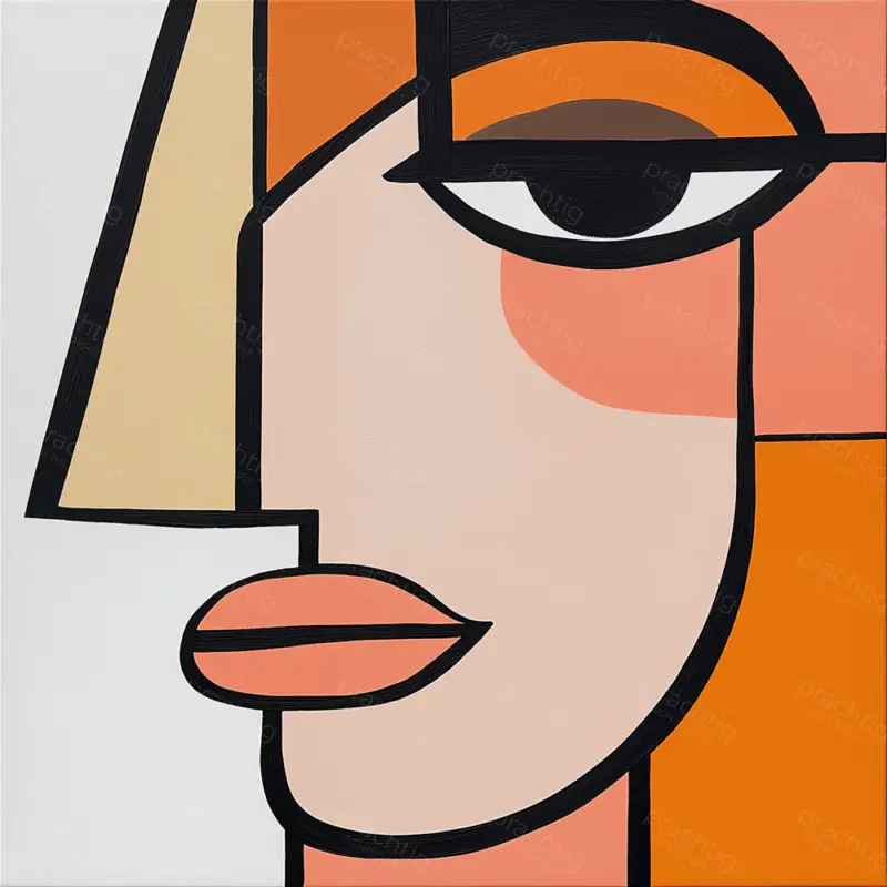 Gedurfd gezicht in oranje tinten - Olieverf / 50x50 Satisfait Ou Remboursé
