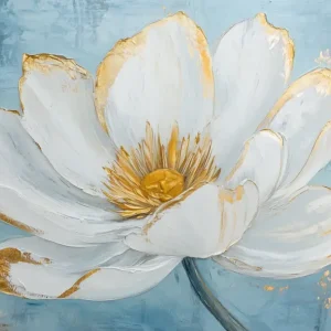 Acheter En Ligne Gouden bloem op blauwe achtergrond - Olieverf / 40x60