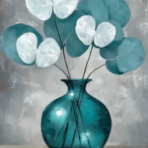 Acheter En Ligne Glazen vaas met blauwe bladeren - Dibond / 30x40